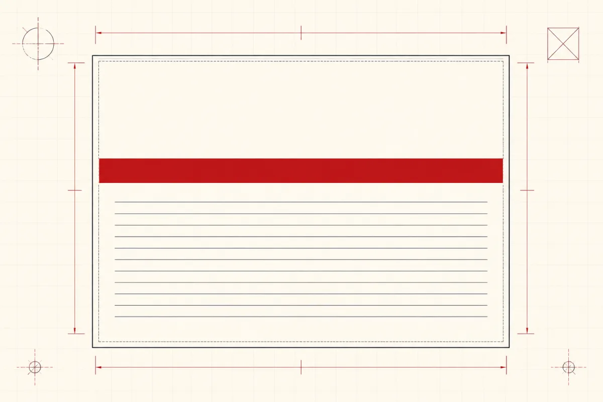 Page layout diagram: a document page with a thick red bar across the top third and placeholder ruled lines beneath it.