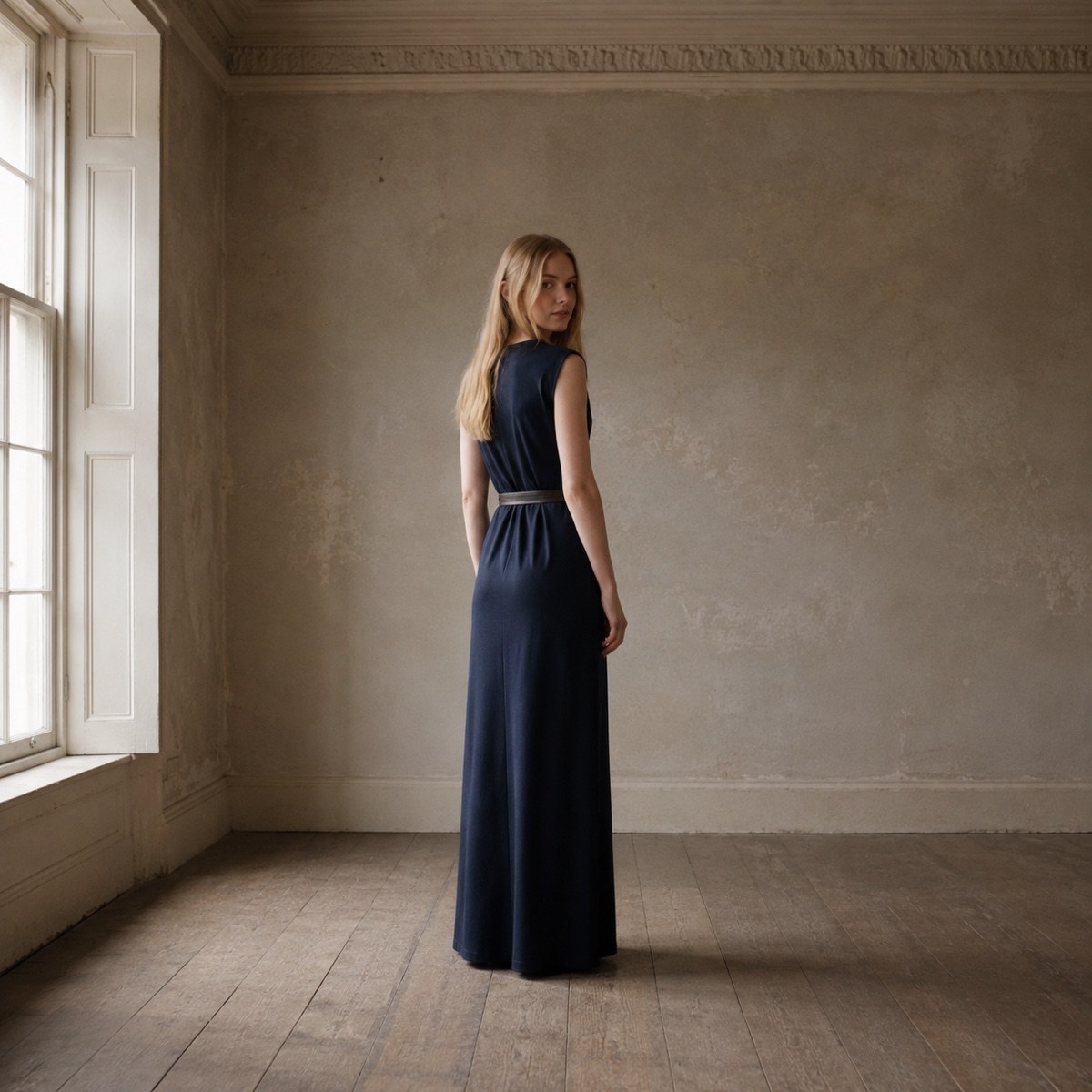 Downe sleeveless column dress — Everyday Column Dresses by ORASCI. worn by a model, side view.