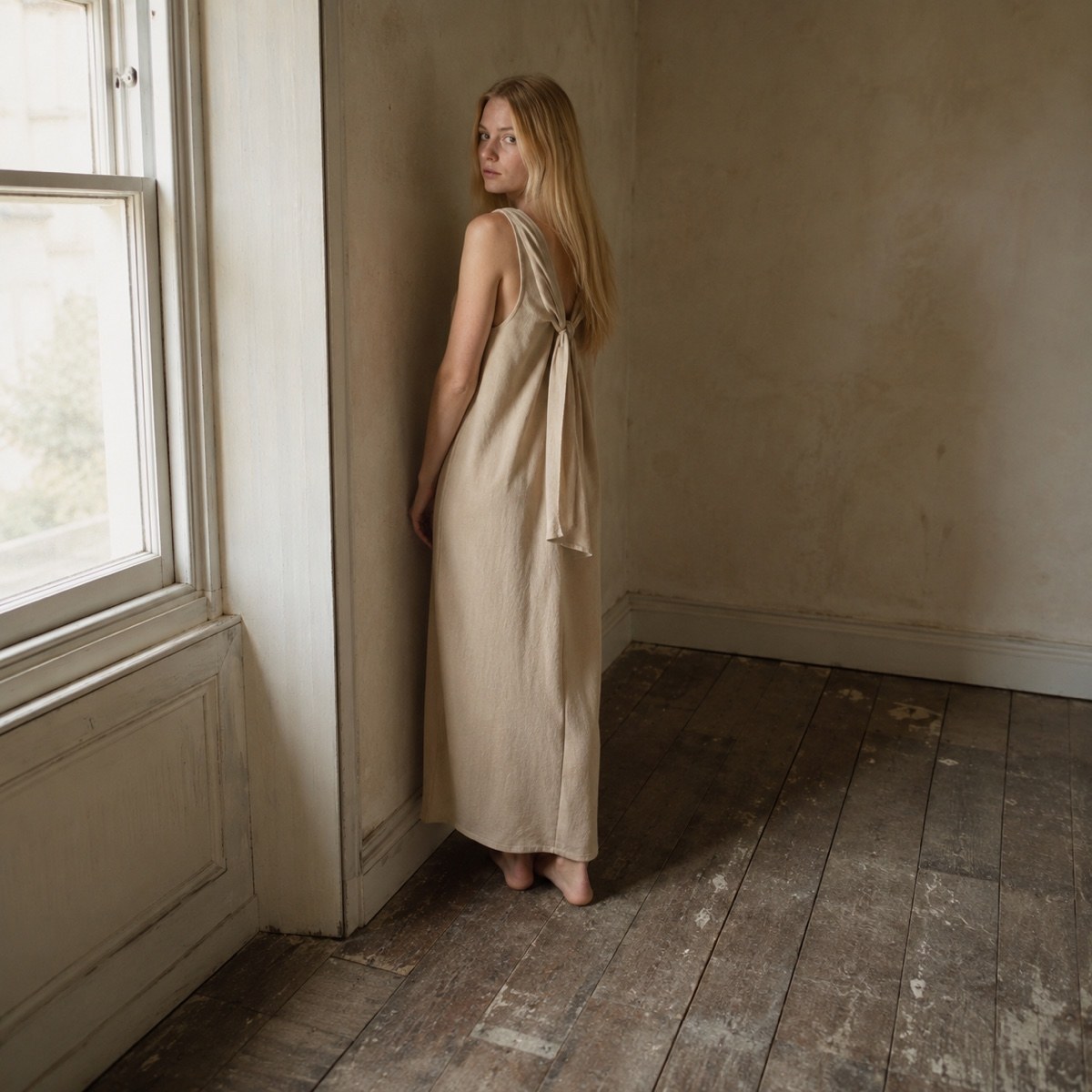 Petts Wood straight column dress — Everyday Column Dresses by ORASCI. worn by a model, side view.