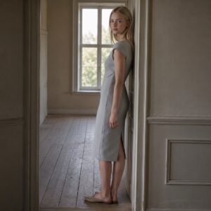 Pearl Wharf body-skimming pencil dress — Evening Gowns and Body-Skimming Dresses by ORASCI. worn by a model.