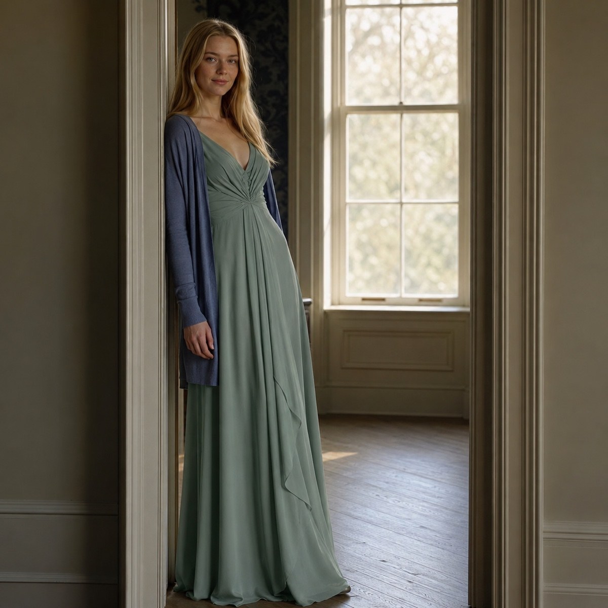 Meadow Gate floor-length evening gown — Evening Gowns and Body-Skimming Dresses by ORASCI. worn by a model, side view.