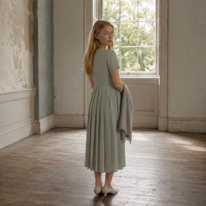 Meadow Gate knife-pleat midi dress — Pleated Midi Dresses by ORASCI. worn by a model.