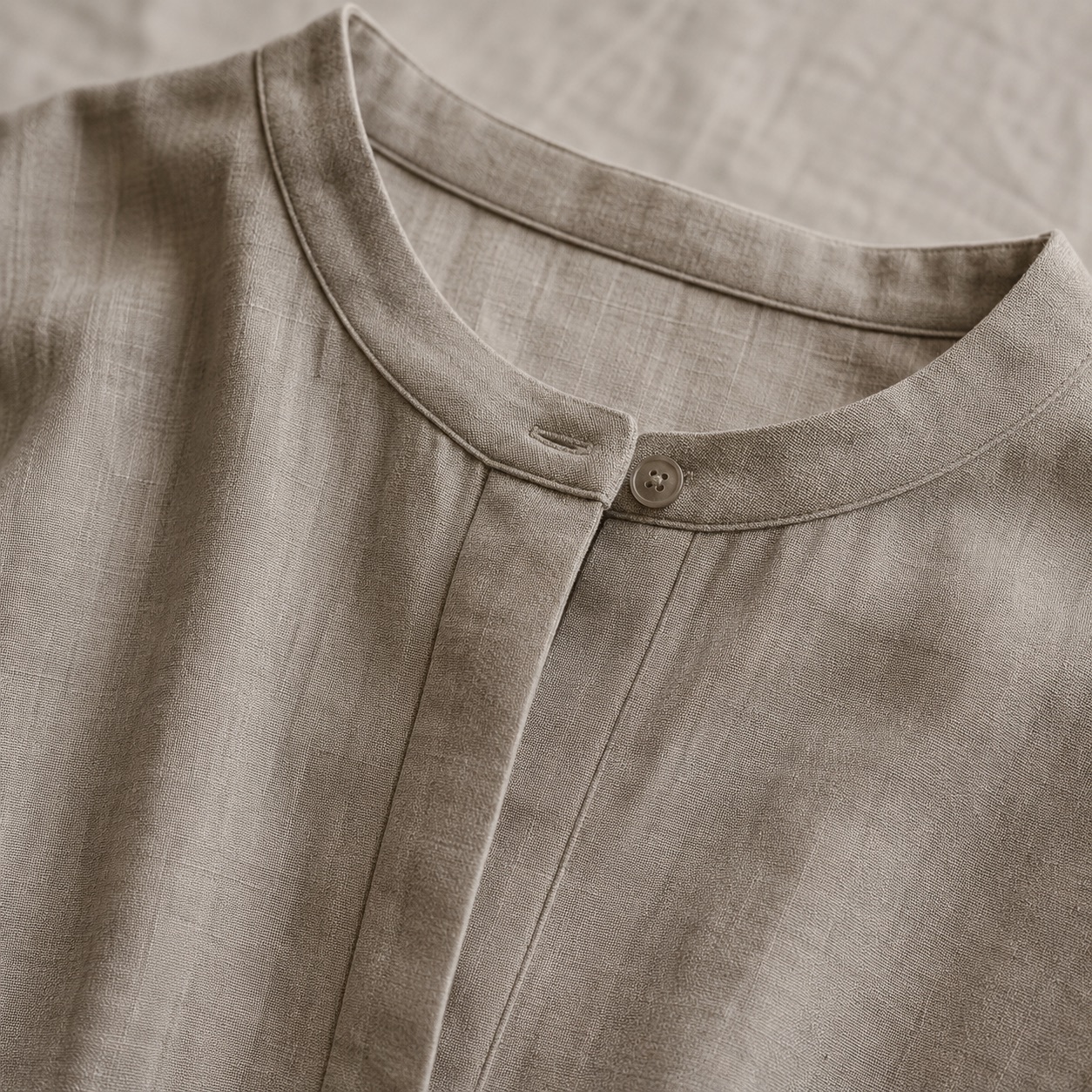 Shortlands collarless shirt dress — Shirt Dresses by ORASCI. close detail of the fabric and finish.