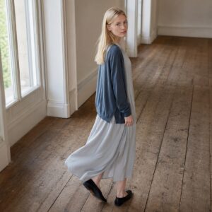 Linden Row collarless shirt dress — Shirt Dresses by ORASCI. worn by a model.
