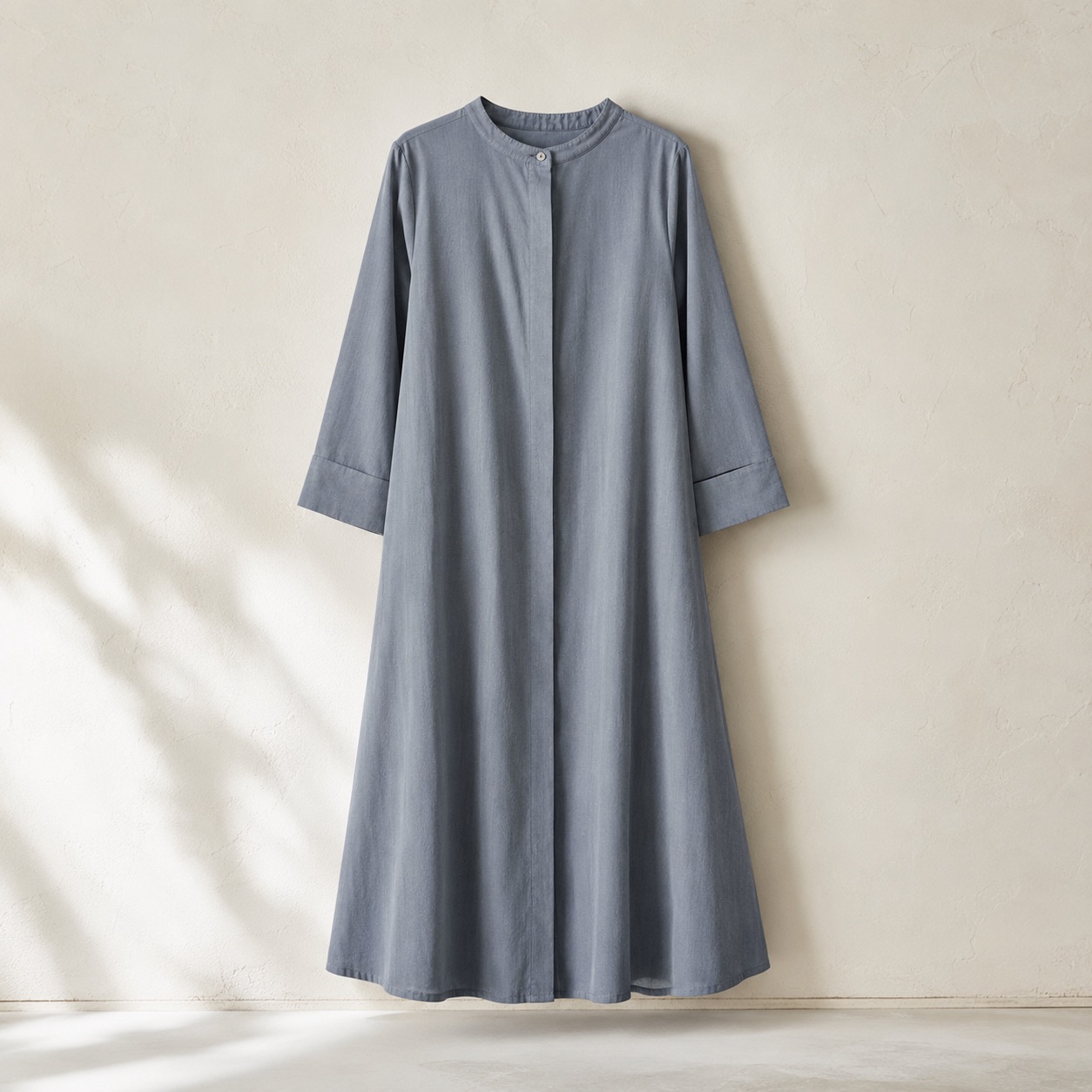 Pearl Wharf collarless shirt dress — Shirt Dresses by ORASCI. product photograph on a white background.