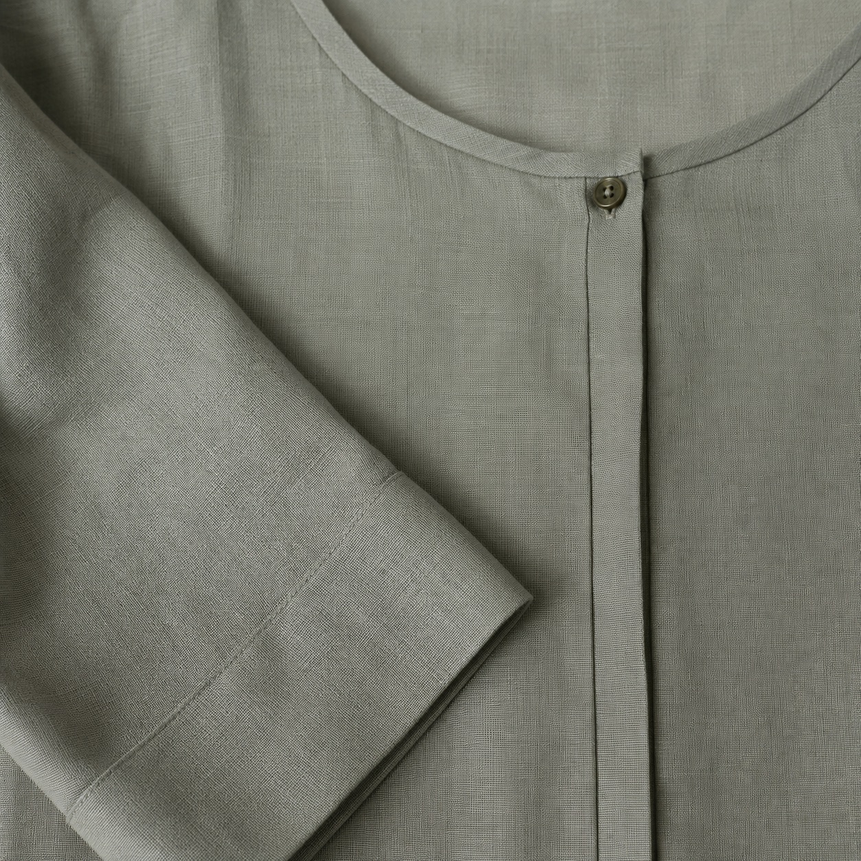 Petts Wood collarless shirt dress — Shirt Dresses by ORASCI. close detail of the fabric and finish.