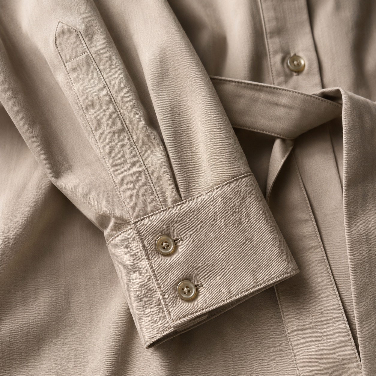 Meadow Gate belted shirt dress — Shirt Dresses by ORASCI. close detail of the fabric and finish.