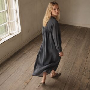 Hayes Common collarless shirt dress — Shirt Dresses by ORASCI. worn by a model.