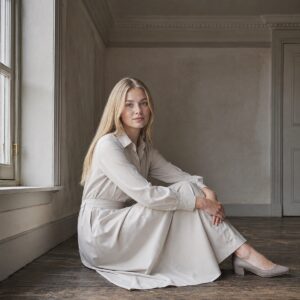 Slate Hollow belted shirt dress — Shirt Dresses by ORASCI. worn by a model.