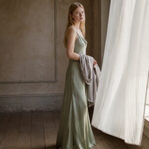 Chislehurst cowl-neck slip dress — Slip Maxi Dresses by ORASCI. worn by a model.