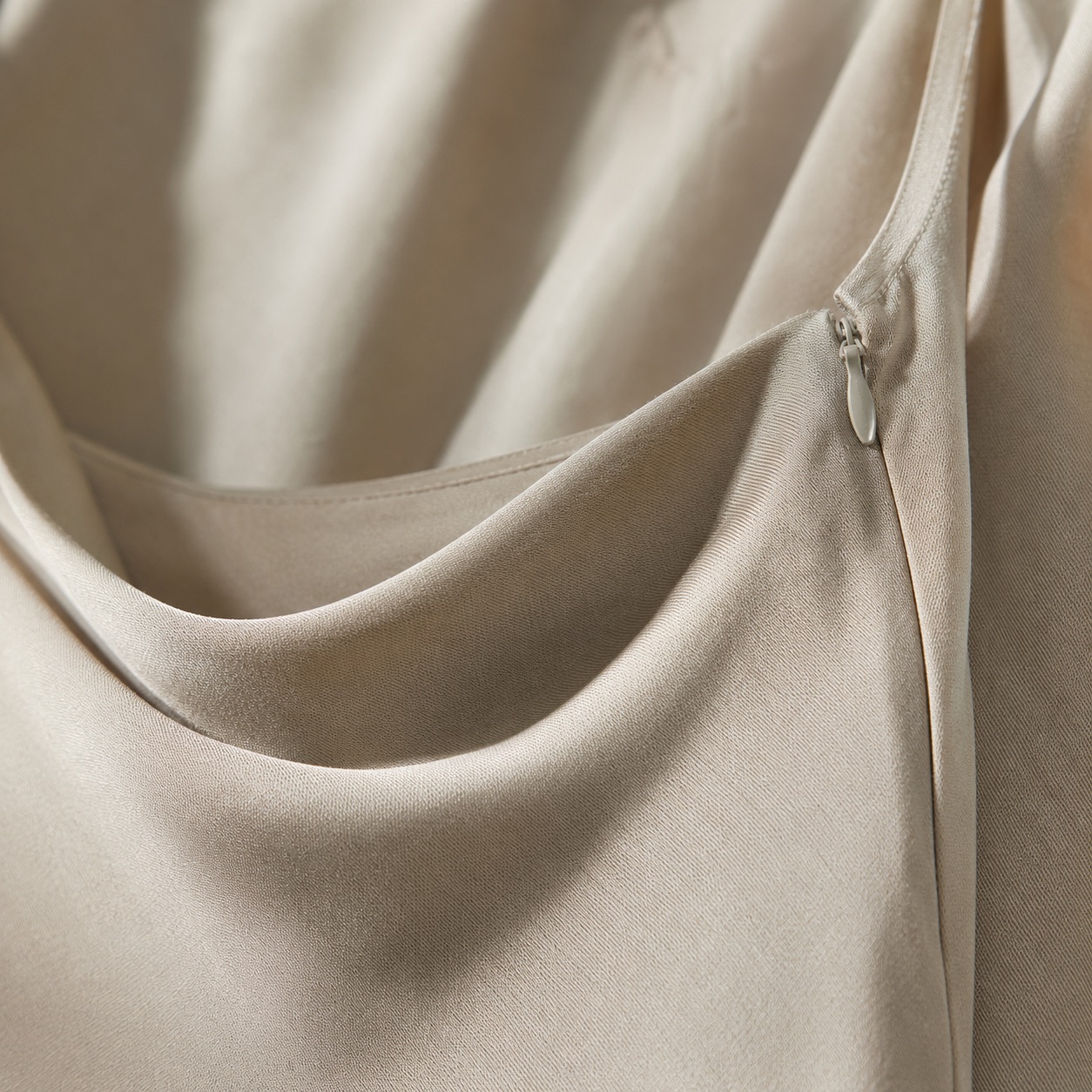 Keston cowl-neck slip dress — Slip Maxi Dresses by ORASCI. close detail of the fabric and finish.