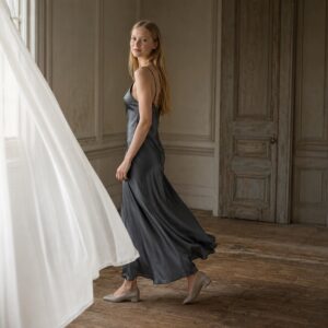 Alder Lane bias-cut slip maxi dress — Slip Maxi Dresses by ORASCI. worn by a model.