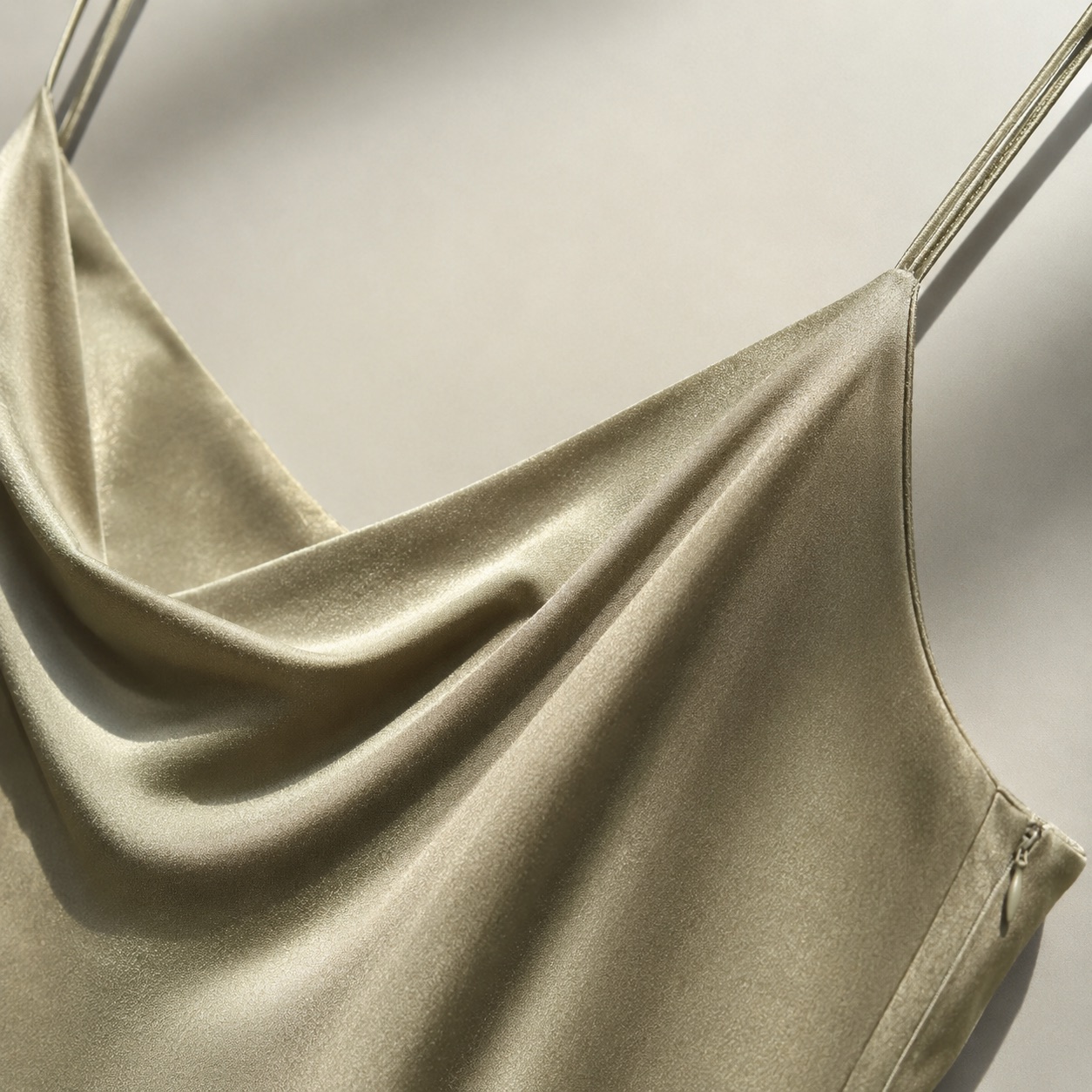 Slate Hollow cowl-neck slip dress — Slip Maxi Dresses by ORASCI. close detail of the fabric and finish.