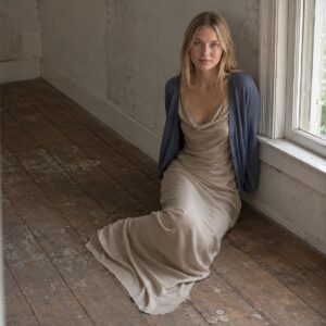 Willow Reach cowl-neck slip dress — Slip Maxi Dresses by ORASCI. worn by a model.